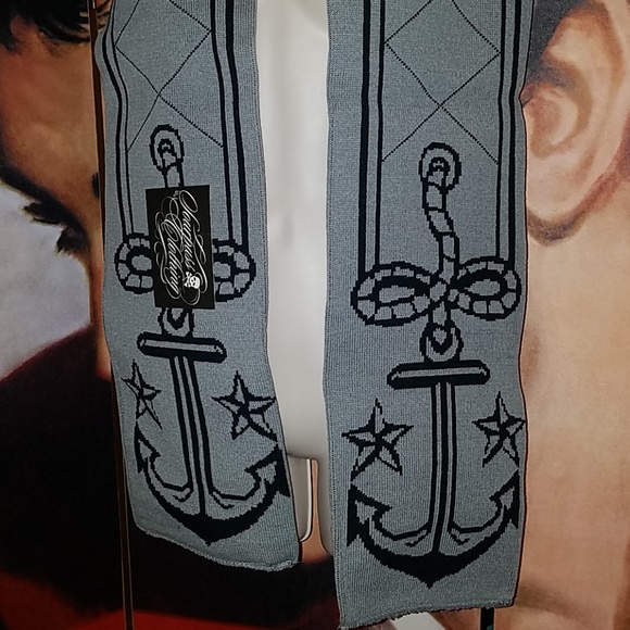 Sourpuss 65" Nautical Anchor Rope & Stars Scarf w Hidden 7" Buttoned Pocket - Picture 4 of 7